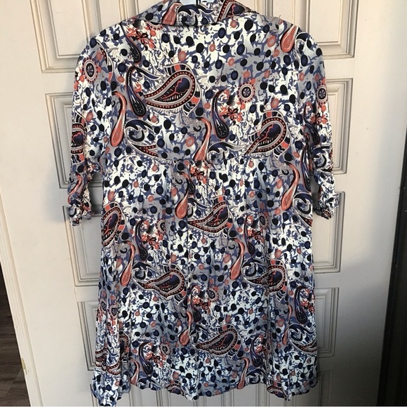 Tunic Top Sz6 Short Sleeve Lined Paisley V Neck Earth Tones - Picture 8 of 8